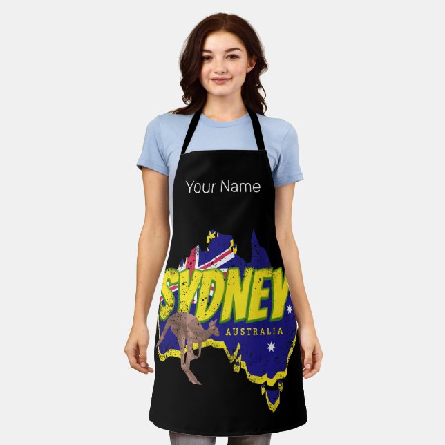 Sydney Australia Retro Kangaroo And Flag Vintage Apron (Worn)