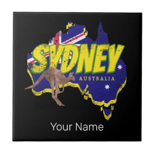 Sydney Australia Retro Kangaroo And Flag Vintage Tile