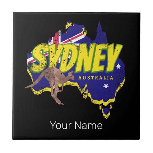 Sydney Australia Retro Kangaroo And Flag Vintage Tile (Front)