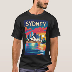 Sydney Australia Skyline Sunset Retro Travel  T-Shirt