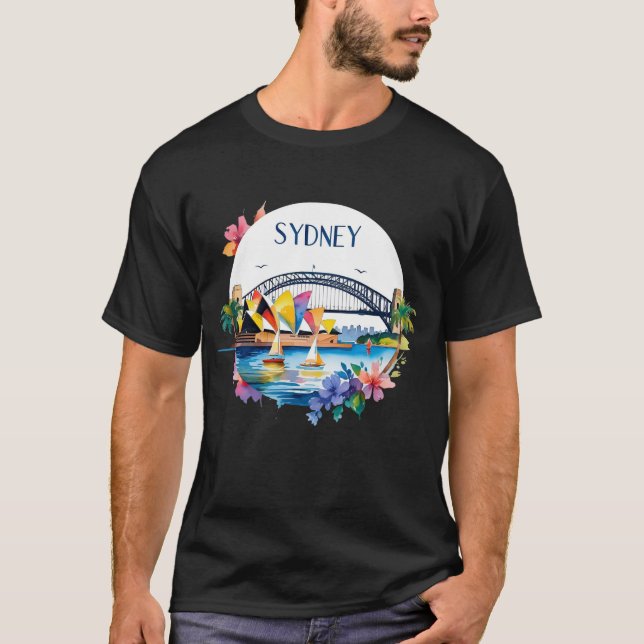 Sydney Australia Skyline Sunset Retro Travel  T-Shirt (Front)