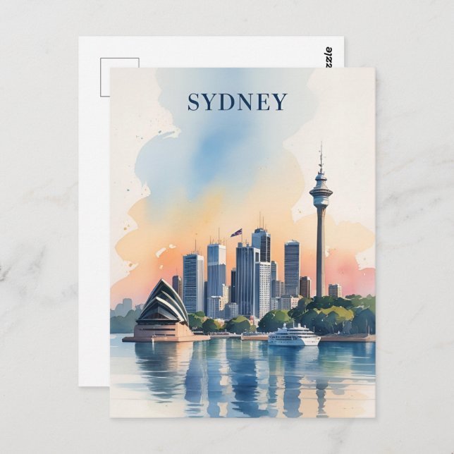 Sydney Australia Skyline watercolor Travel  Postcard (Front/Back)