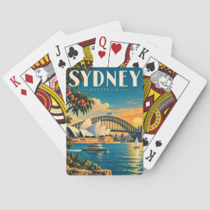 Sydney Australia Sunset Illustration Travel Art Playing Cards