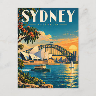 Sydney Australia Sunset Illustration Travel Art Postcard