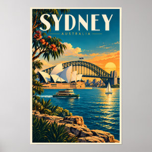 Sydney Australia Sunset Illustration Travel Art Poster