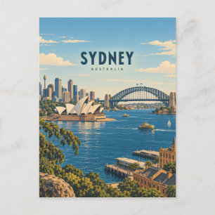 Sydney Australia Vintage Travel Art Postcard