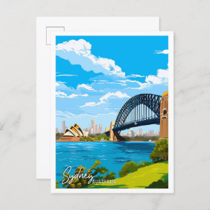 Sydney Australia vintage travel illustration Postcard