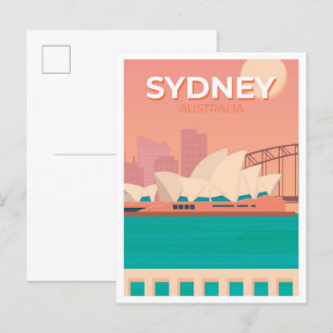 Sydney Australia Vintage Travel Illustration Postcard