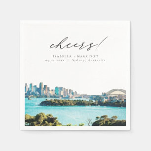 SYDNEY AUSTRALIA Watercolor Beach Skyline Wedding Napkin