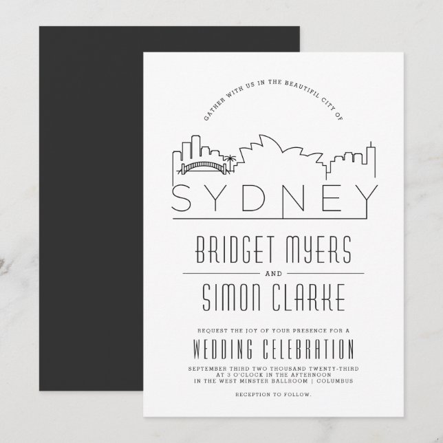 Sydney, Australia Wedding Deco Skyline Invitation (Front/Back)