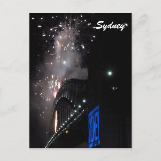sydney bridge fireworks holiday postcard