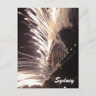 sydney bridge fireworks white holiday postcard