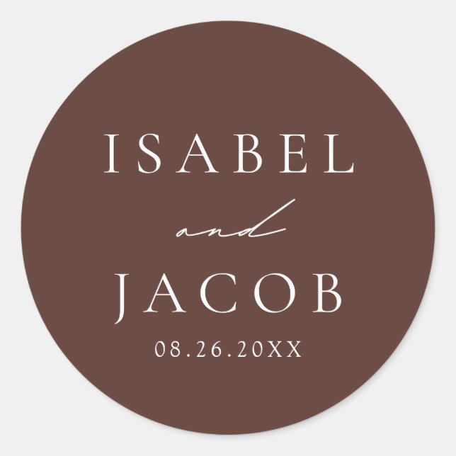 SYDNEY Espresso Brown Wedding Favours Classic Round Sticker (Front)