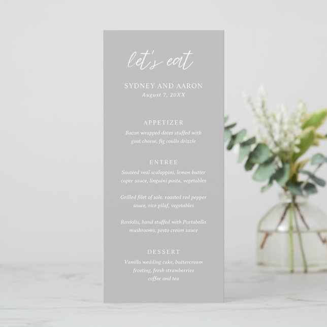 Sydney Grey Modern Wedding Menu (Standing Front)
