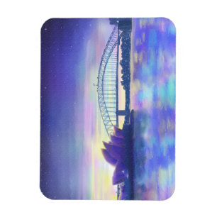 Sydney Harbour Purple Sunset City Art Painting Magnet