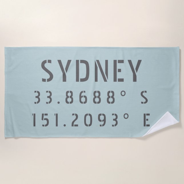 Sydney Latitude and Longitude Beach Towel (Front)