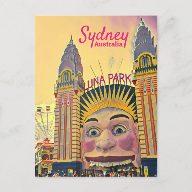 Sydney Luna Park fun park digital art travel Postcard (Front)
