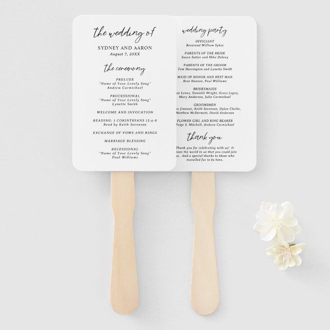 Sydney Modern Wedding Program Hand Fan (Front and Back)