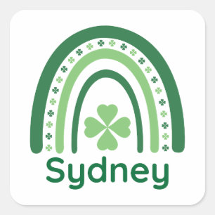 Sydney Name Clover Boho Rainbow Square Sticker