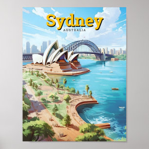 Sydney Opera Australia Art Vintage Travel  Poster