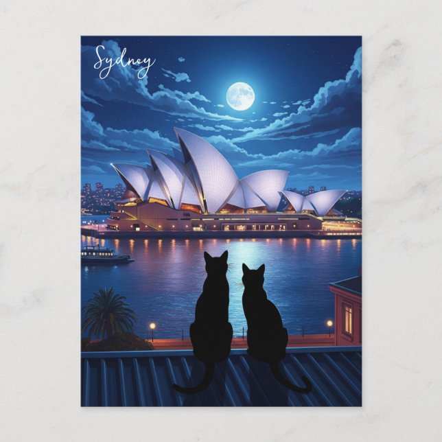 Sydney Opera House Australia cats at night Postcard (Front)