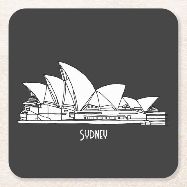 Sydney Opera House Australia drawing souvenir  Square Paper Coaster (Front)