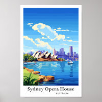 Sydney Opera House Australia Travel Art Vintage