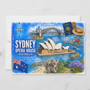 Sydney Opera House Australia Watercolor Postcard