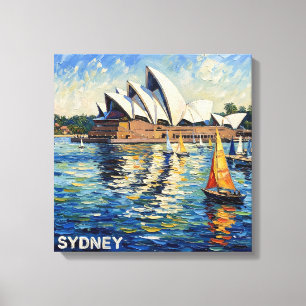 Sydney Opera House Harbor Sailing Stretched Canvas Print