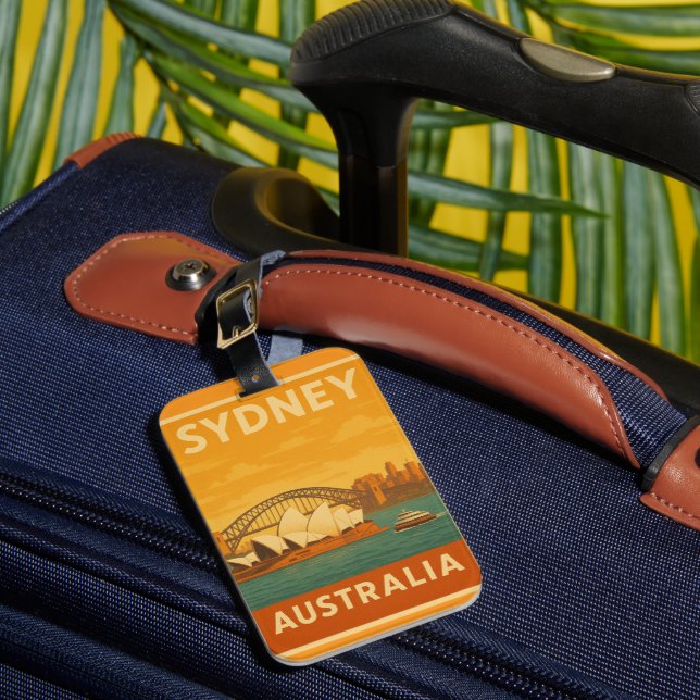 Sydney Opera House & Harbour Bridge Retro Luggage Tag (Front Insitu 1)