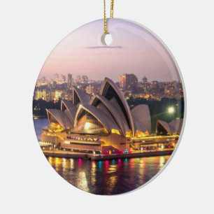 Sydney Opera House in the Evening Ceramic Tree Decoration