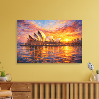 Sydney Opera House Sunset Knife Oil Painting Canvas Print