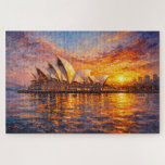 Sydney Opera House Sunset Knife Oil Painting Jigsaw Puzzle<br><div class="desc">Enjoy a relaxing and creative challenge with this stunning jigsaw puzzle featuring an artistic interpretation of the iconic Sydney Opera House at sunset. Set along the beautiful waters of Sydney Harbour in Sydney, Australia, this artwork captures the famous sail-shaped architecture glowing in warm golden evening light. Created in a rich...</div>