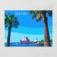 Sydney Opera House Vintage Travel Art Postcard