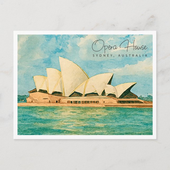 Sydney Opera House Watercolor Travel Holiday Postcard (Front)