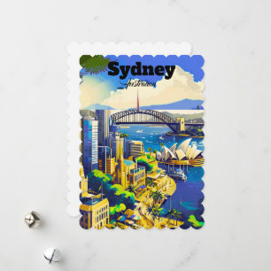 Sydney Postcard, hand drawn city card, illustrated Holiday Card