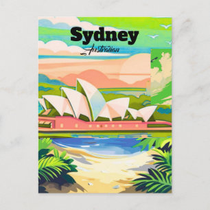 Sydney Postcard, hand drawn city card, illustrated Invitation Postcard