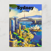 Sydney Postcard, hand drawn city card, illustrated