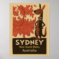 Sydney Retro Map Travel Vintage 1950s Cartoon Art