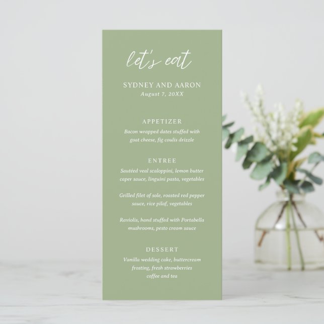 Sydney Sage Green Modern Wedding Menu (Standing Front)