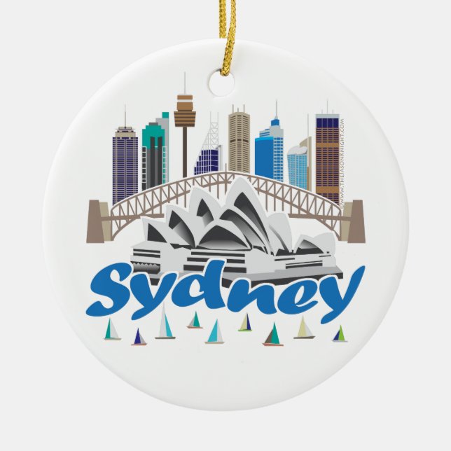 Sydney Skyline Ceramic Tree Decoration (Front)