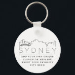 Sydney | Stylised Skyline Custom Slogan Key Ring<br><div class="desc">A unique key chain representing the beautiful and welcoming city of Sydney,  Australia.  
This keychain features a stylised illustration of the city's unique skyline with its name underneath.
Underneath the city name is a spot for your unique slogan or statement about your favourite city.</div>