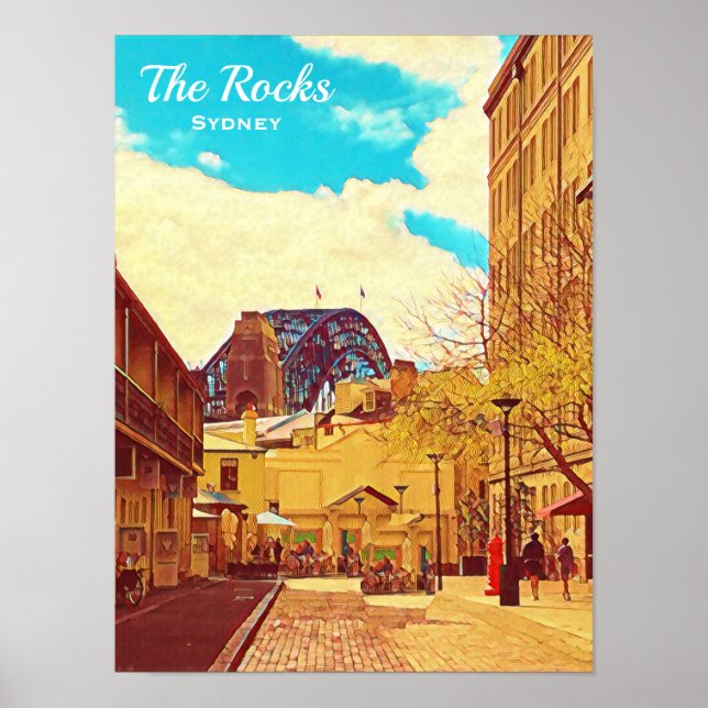 Sydney The Rocks with harbour Bridge travel Poster (Front)