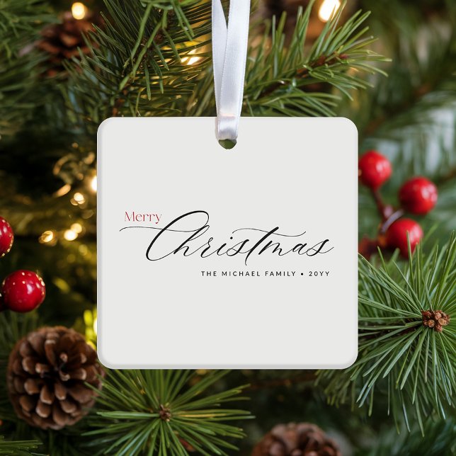 Sylish Handwritten Christmas Family Photo Name Ceramic Ornament (Creator Uploaded)