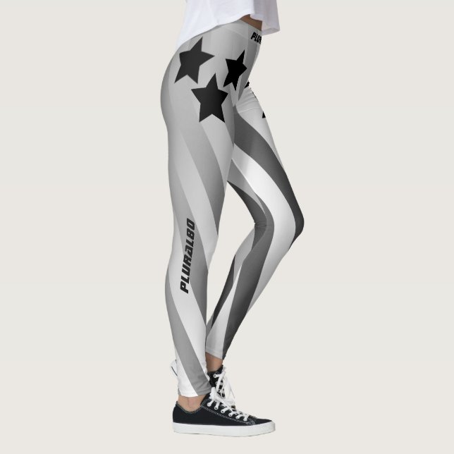 Sylish monogrammed black white grey gradient gym leggings (Right)