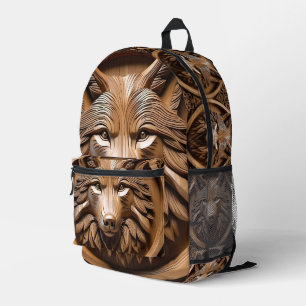 Sylvan Sentinel: The Majestic Wood Wolf Print Printed Backpack