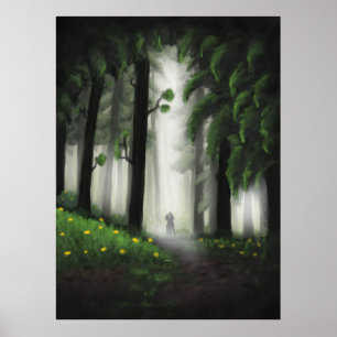 Sylvan Serenity: Majestic Green Forest with Distan Poster