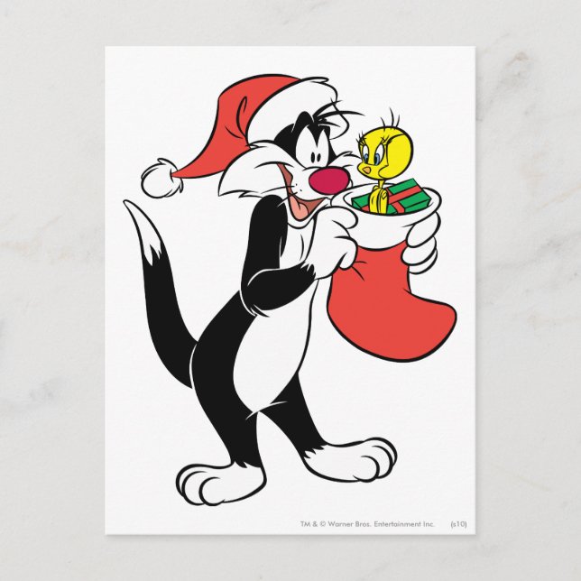 SYLVESTER™ Cat with Stocking Holiday Postcard (Front)