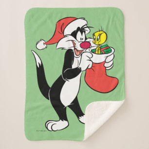 SYLVESTER™ Cat with Stocking Sherpa Blanket
