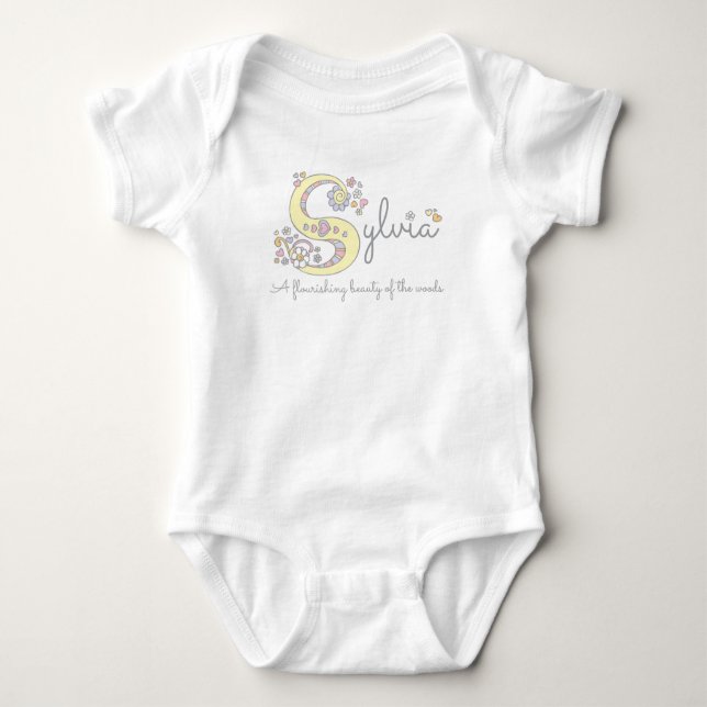 Sylvia girls name meaning monogram romper baby bodysuit (Front)